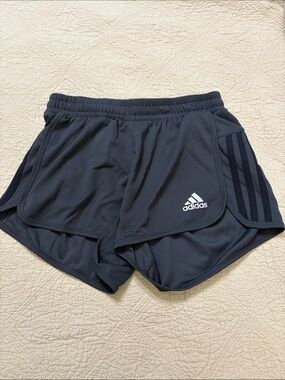 adidas charcoal and black Women's Running Shorts with Three-Stripe Detail (xs)